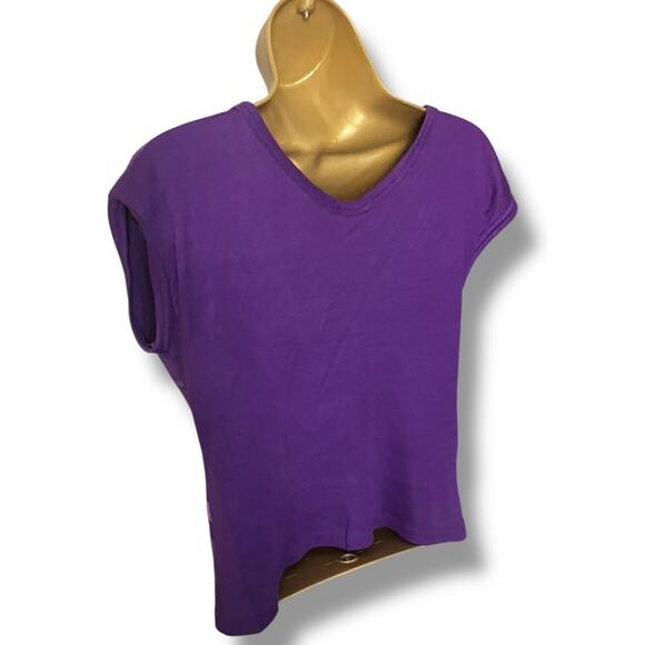 Vintage Purple Floral Striped V-Neck Tee Retro 80s Style Women’s M - Picture 4 of 6